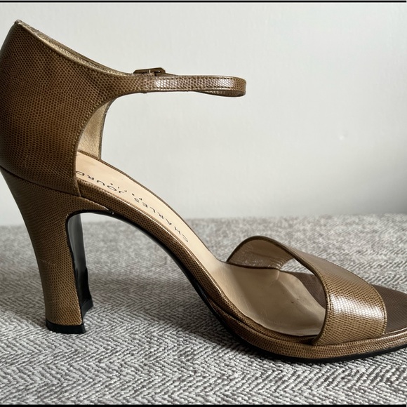 SEXY Vintage CHARLES JOURDAN of Paris Tan Lizard Print Open Toe Heels US Size 7 - Picture 9 of 11